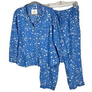 Print Fresh Long Pajama Sleep Set Women Large Light Blue Celestial Skies Lounge